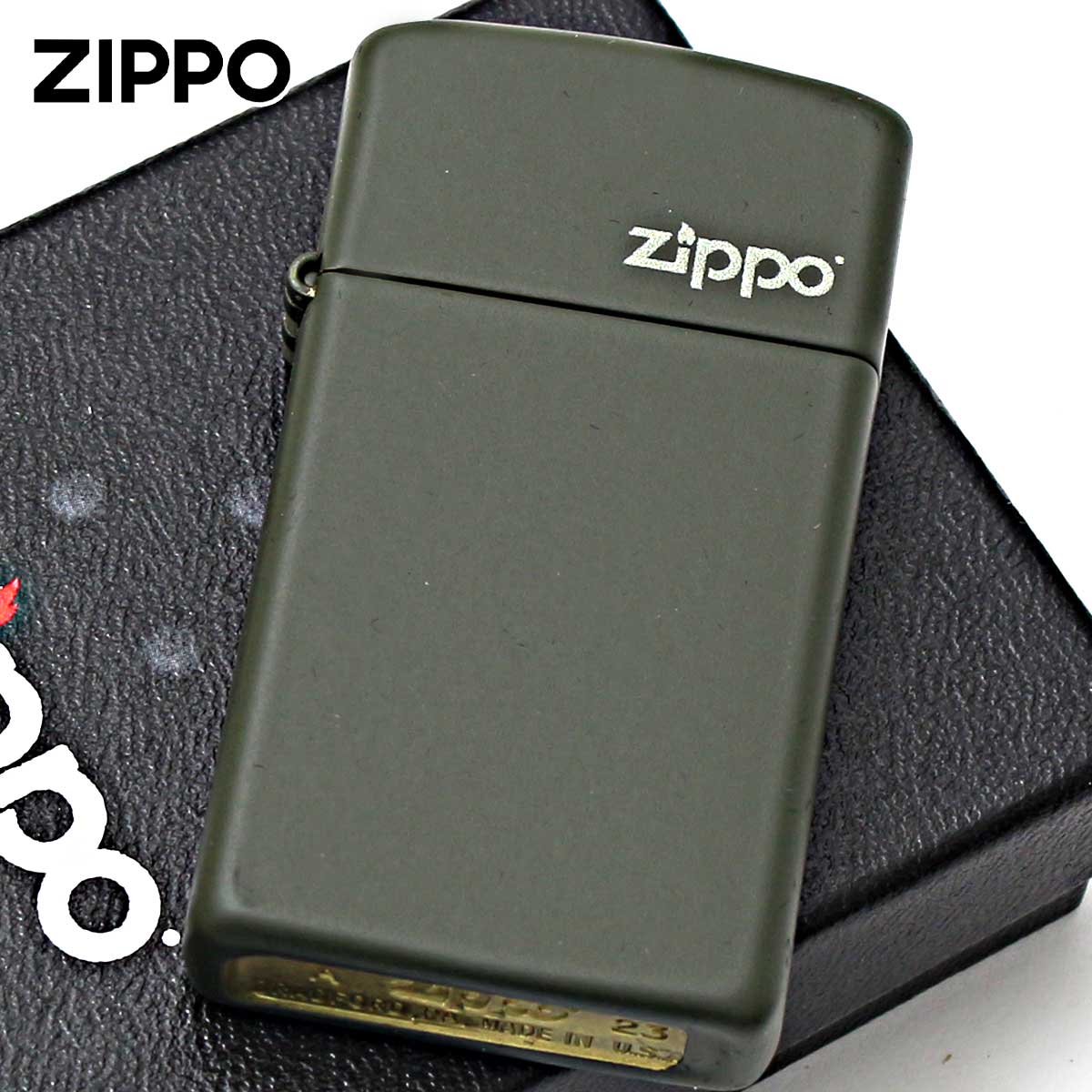 Zippo ジッポライター スリム グリーン マット ジッポ ロゴ SLIM Green Matte Zippo Logo 1627ZL メール便専用商品