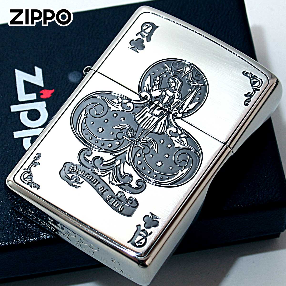 Zippo ジッポライター デビル トランプ クローバー シルバー Devil Trump 1201S286 メール便専用商品