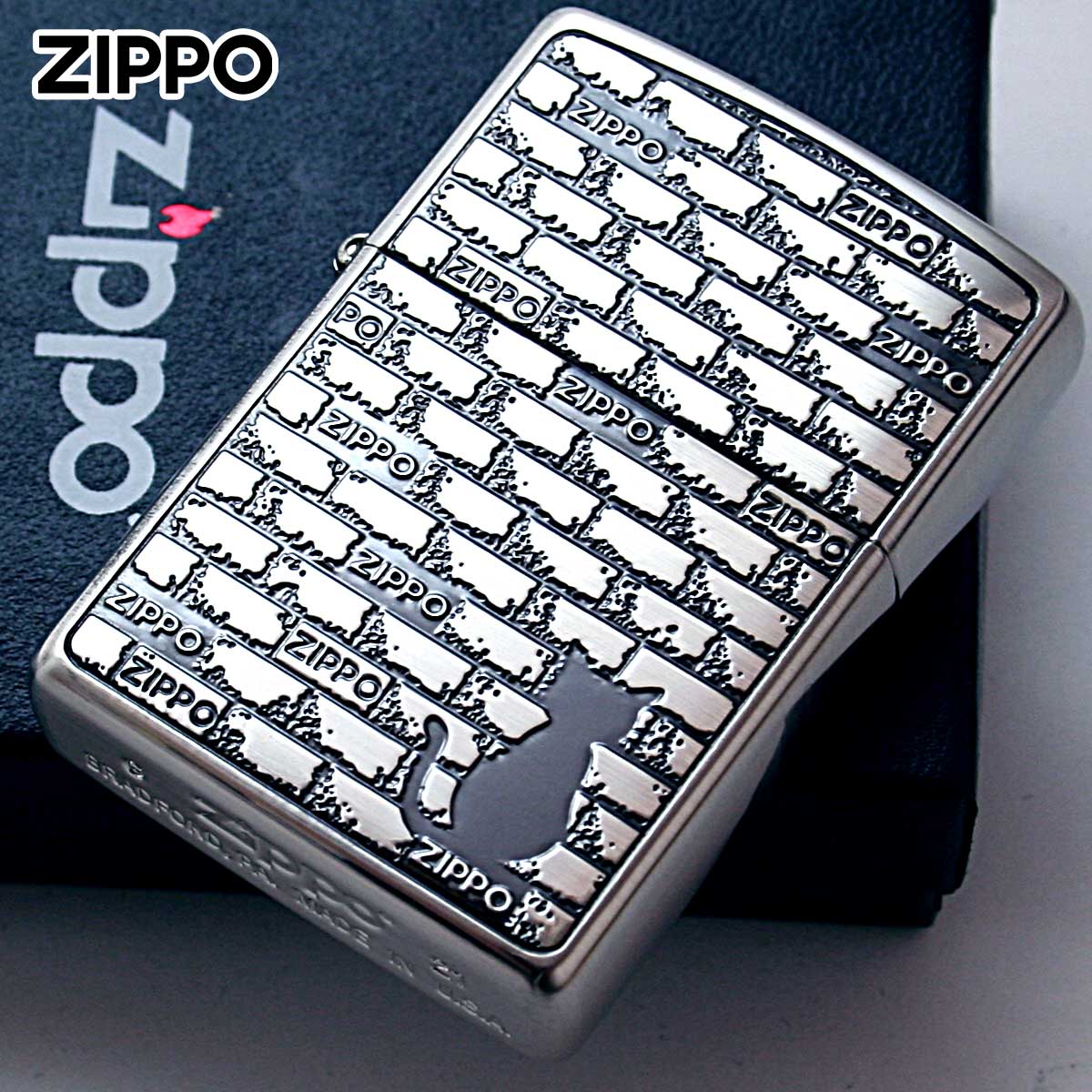 Zippo ジッポライター ねこ 猫 レンガ 壁 ブリックキャット シルバー BRICK CAT SV 1201S819 メール便専用商品