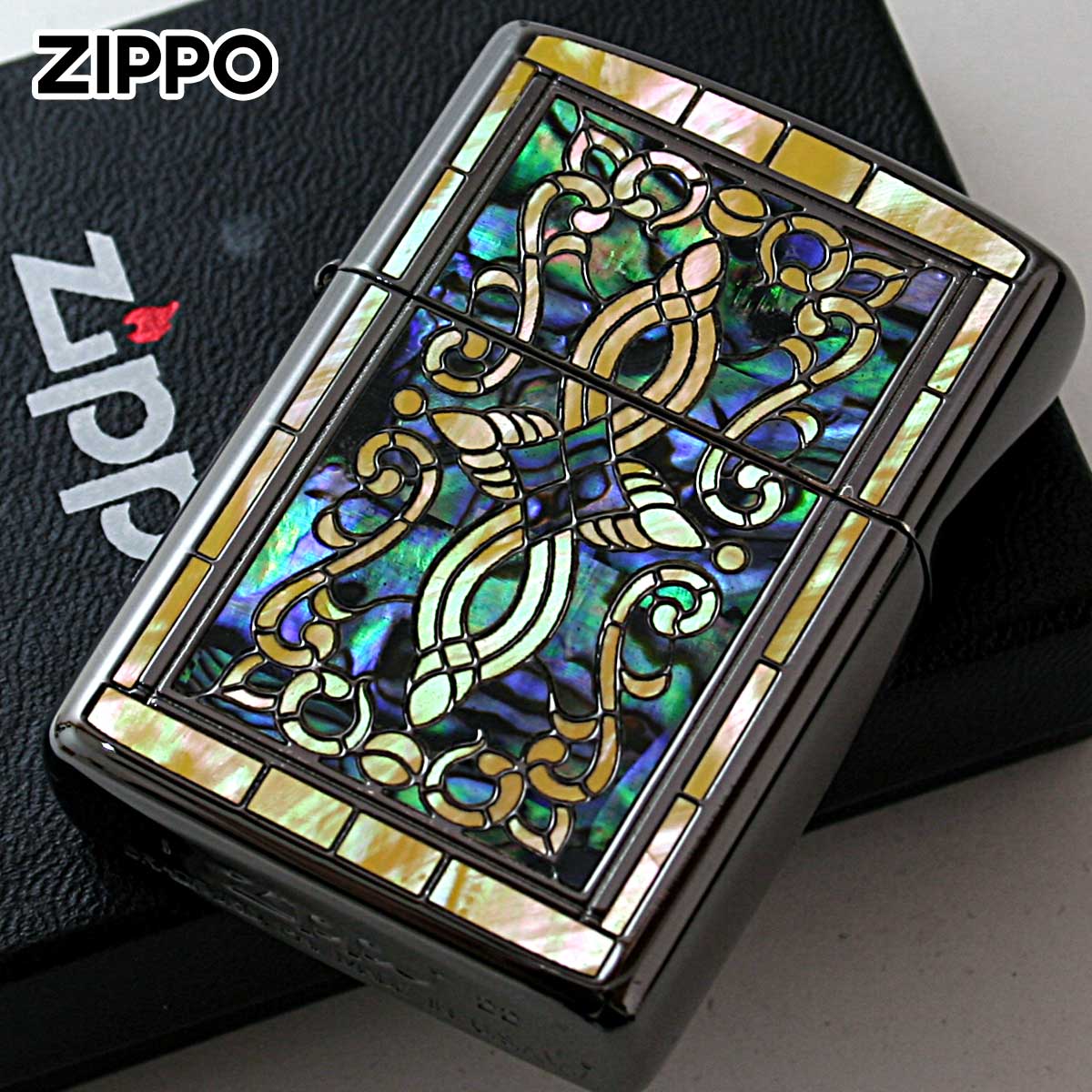 Zippo ジッポライター アーマー シェル 貝インレイ 象嵌 ヘリテージ ブラック ARMOR SHELL HERITAGE BK 1201S866 メール便専用商品