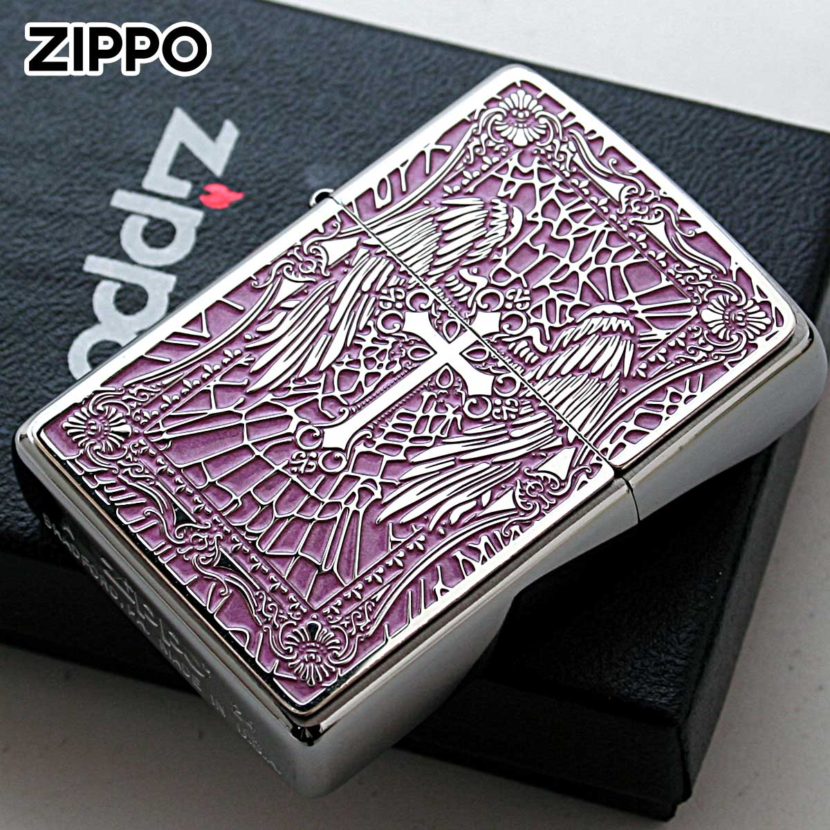 Zippo ジッポライター クロス Cross 十字架 ピンク #200 メタルプレート 両面加工 ニッケルメッキ 2MPP-Cross PK メール便専用商品