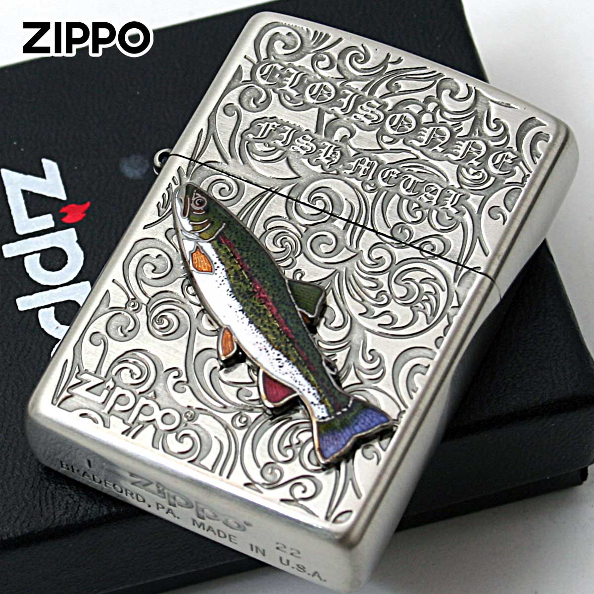 Zippo ジッポライター 虹鱒 ニジマス ヴィンテージ 七宝メタル 淡水魚 Vintage Cloisonne fish metal Fresh Water Fish AN-ニジマス メール便専用商品
