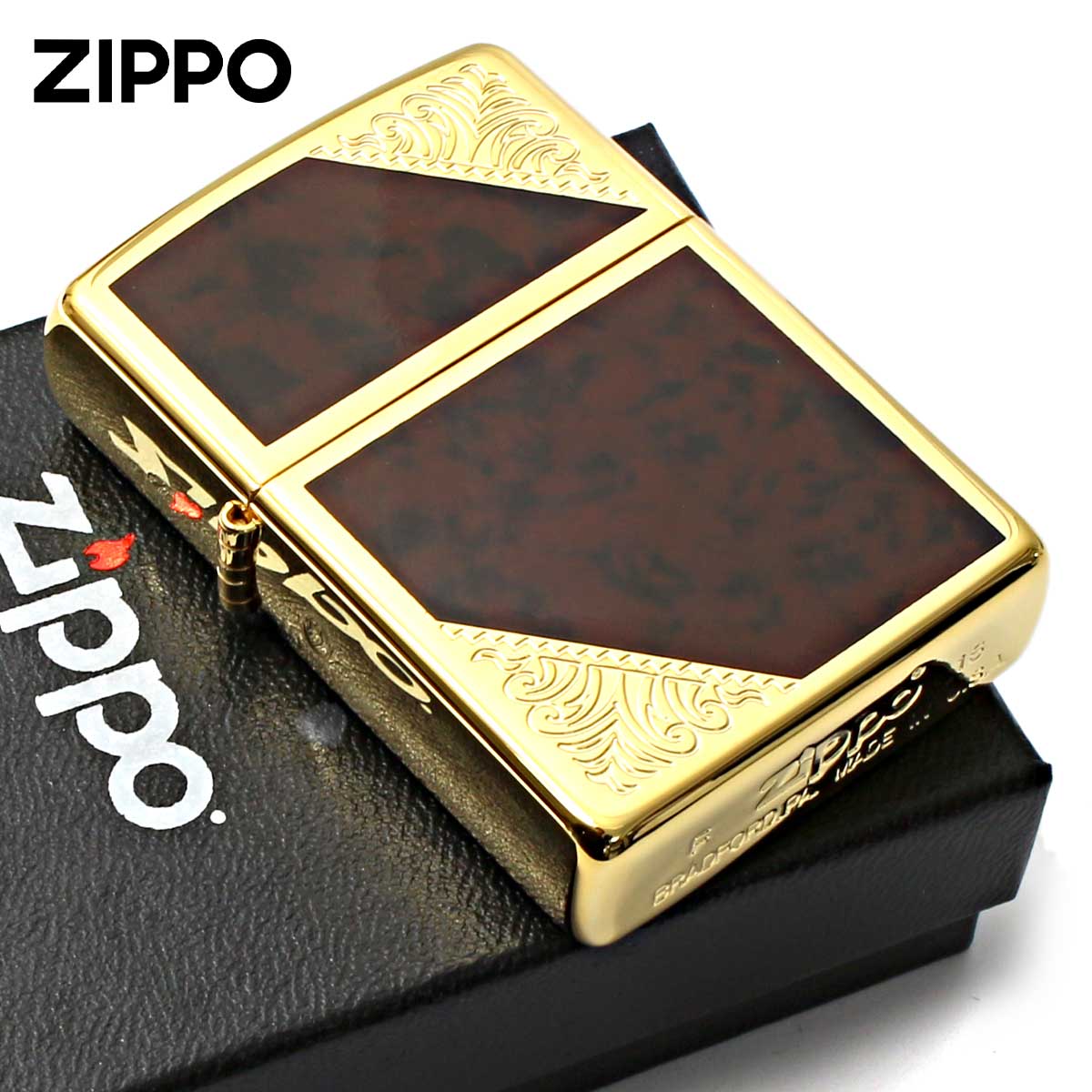 Zippo ジッポライター ベネチアンデザイン アラベスク 唐草 両面加工 ブラウンマーブル Venetian Design 2GW-BM メール便専用商品