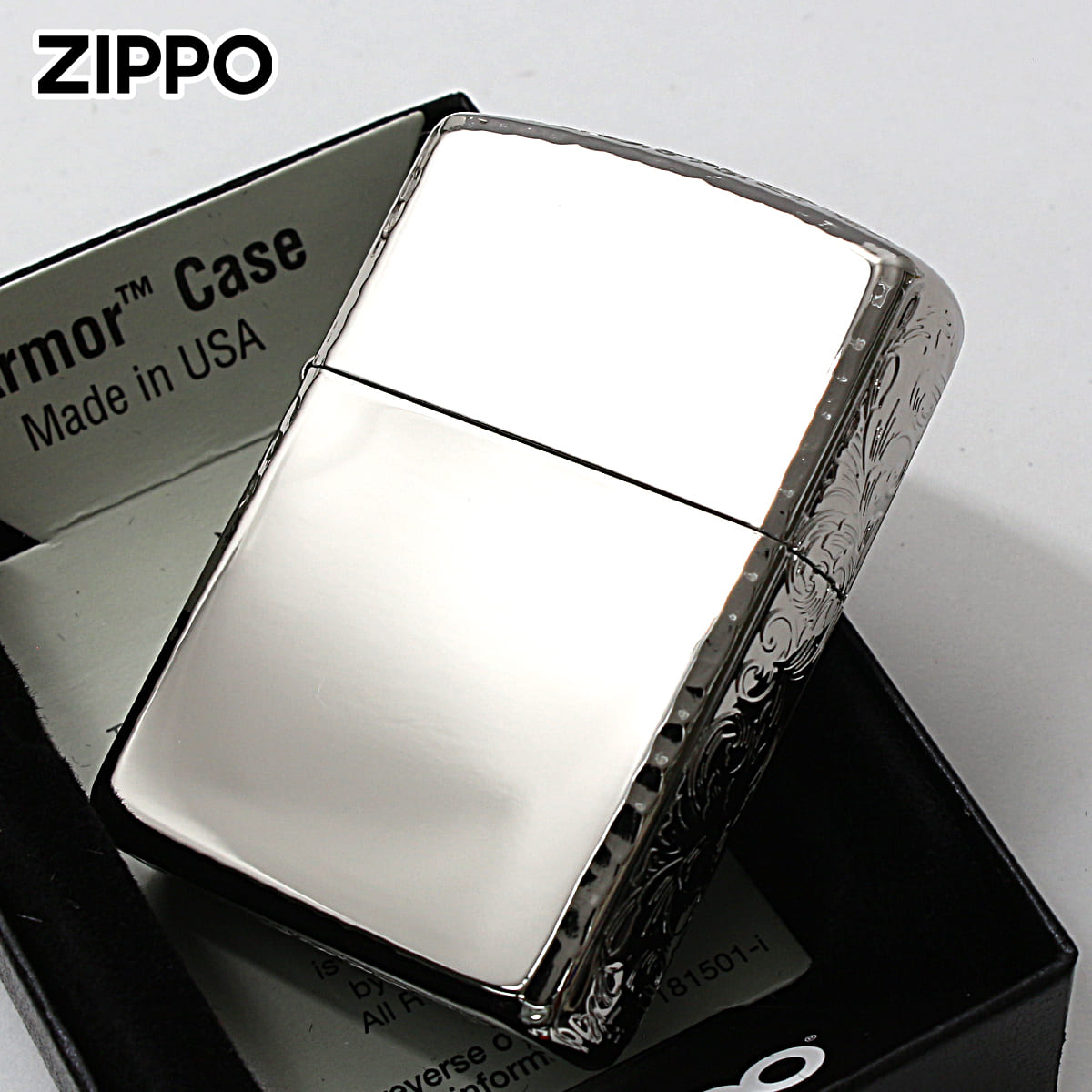 Zippo ジッポライター アーマー サイド アラベスク 唐草 コーナーリューター加工 プラチナメッキ ARMOR SIDE ARABESQNE 162PT-3ARART メール便専用商品
