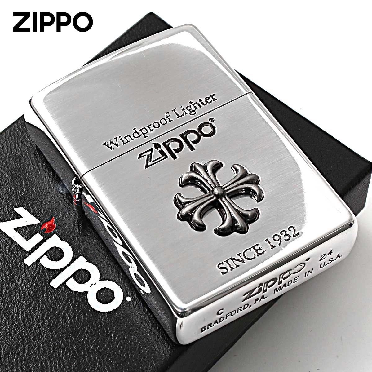 Zippo ジッポライター クロス 十字架 Cross シルバーいぶし クロスメタル Cross Metal 2CM-1 メール便専用商品