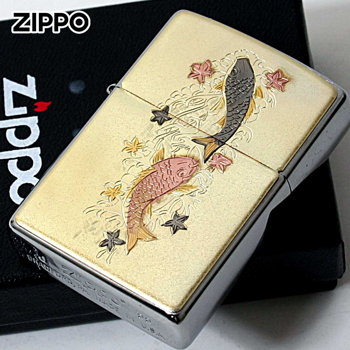 Zippo ジッポライター 電鋳板 プレート貼り 和柄 伝統工芸 夫婦昇り鯉 メール便専用商品