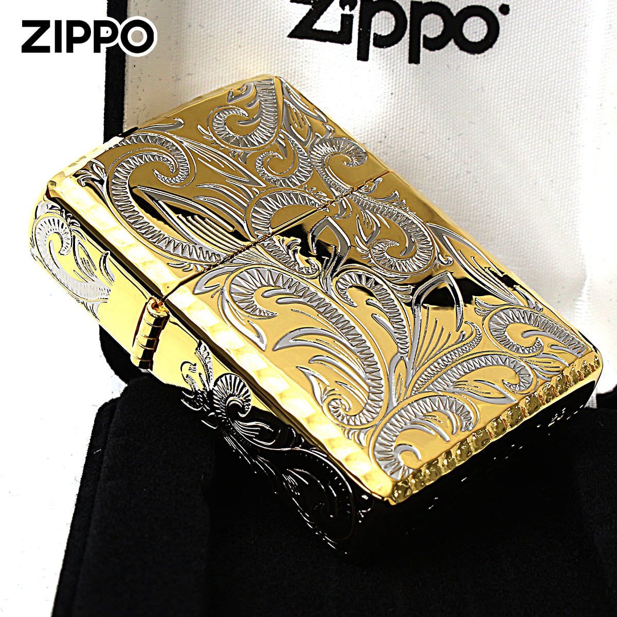 Zippo ジッポライター アーマー アラベスク 唐草 コーナーリューター加工 両面加工 ゴールドシルバーミラー Classic Arabesque CLA-D メール便専用商品