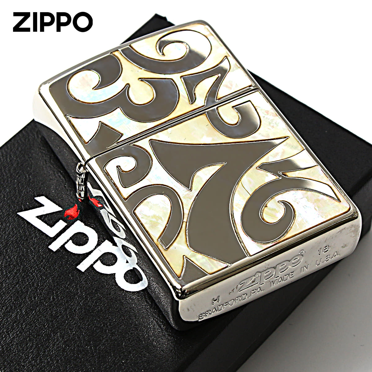Zippo ジッポライター シェル 貝 インレイ 象嵌 ダイアル 数字 ナンバー シルバー ホワイト SHELL DIAL B SDZ-WH メール便専用商品