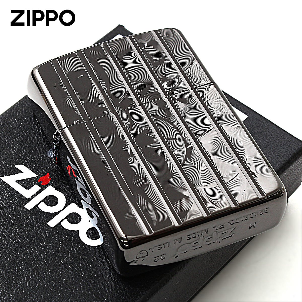 Zippo ジッポライター アーマー ウェーブカット 両面加工 彫刻 ブラックニッケル ARMOR Wave Cut 162BWCA メール便専用商品