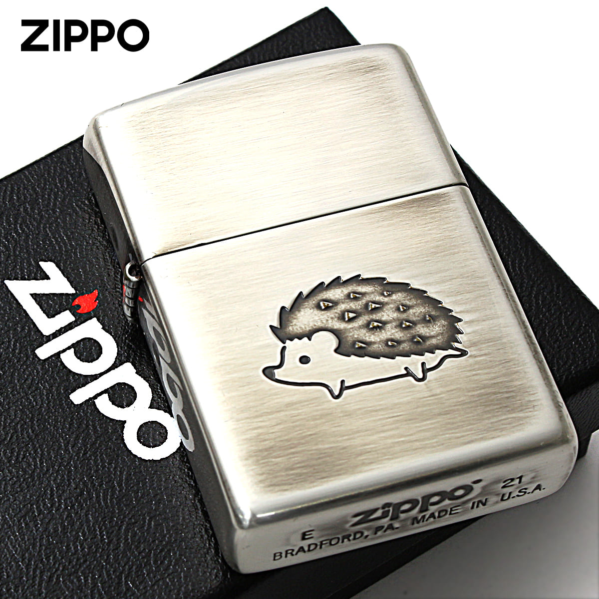 Zippo ジッポライター ハリネズミ いきものモチーフ 動物 銀メッキいぶし 80051 メール便専用商品