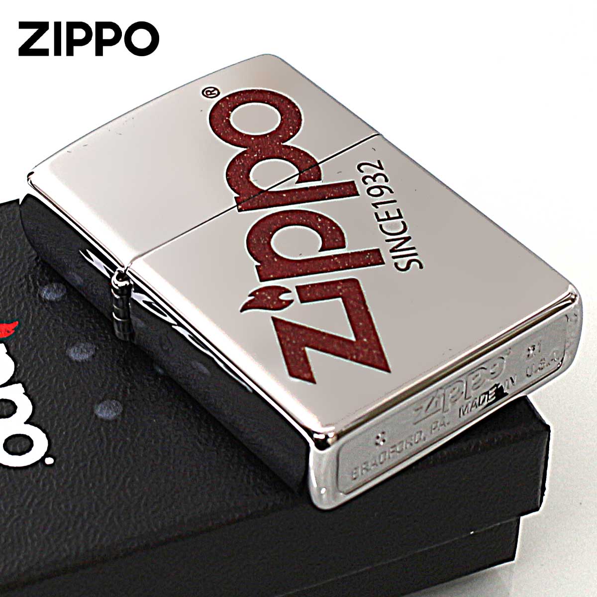Zippo ジッポライター ジッポ ロゴ ZIPPO LOGO クロムメッキ 古美仕上げ レッド 25C-LOGORED メール便専用商品