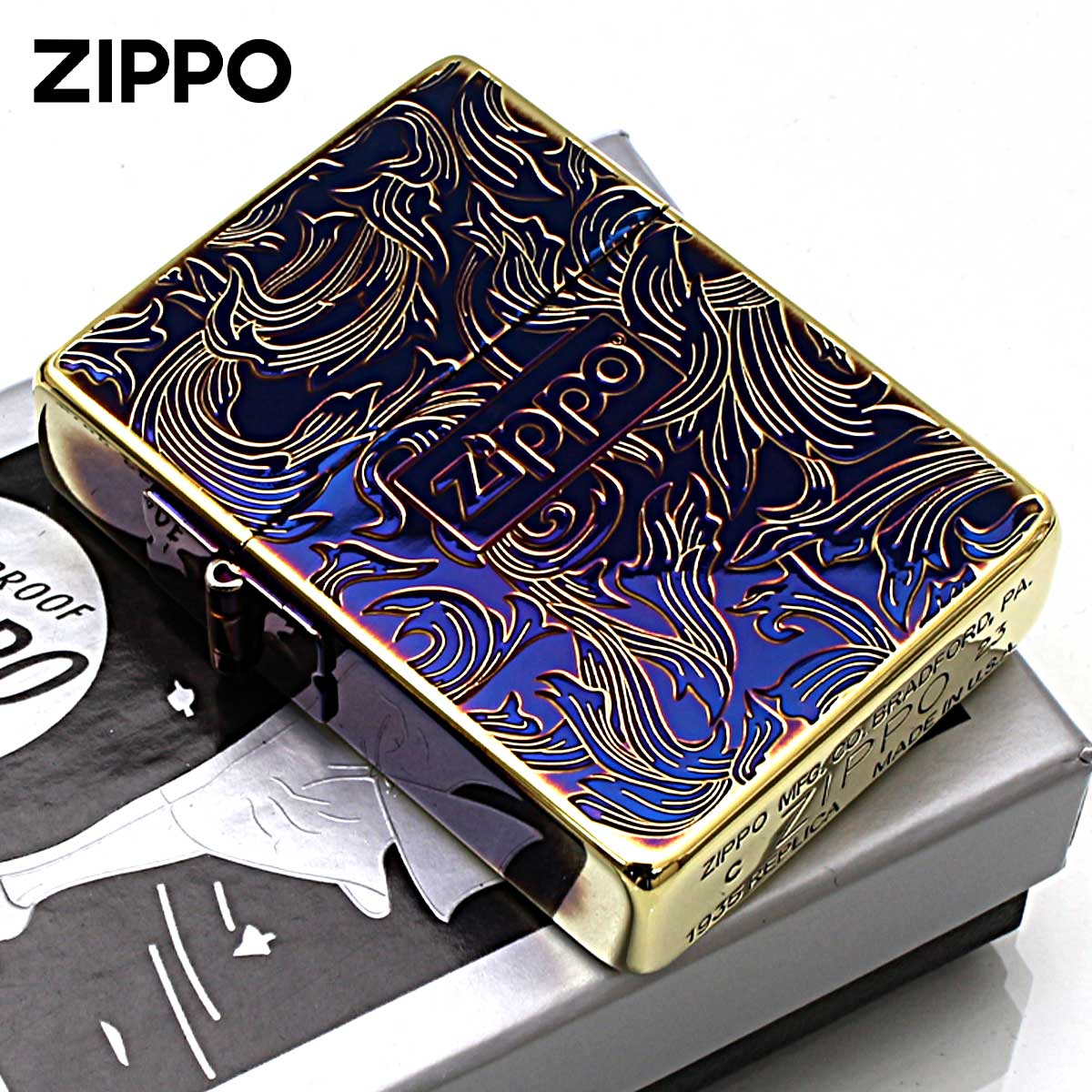 Zippo ジッポライター 1935レプリカ アラベスク 唐草 両面加工 Arabesque 金イブシ ゴールドタンク GI メール便専用商品