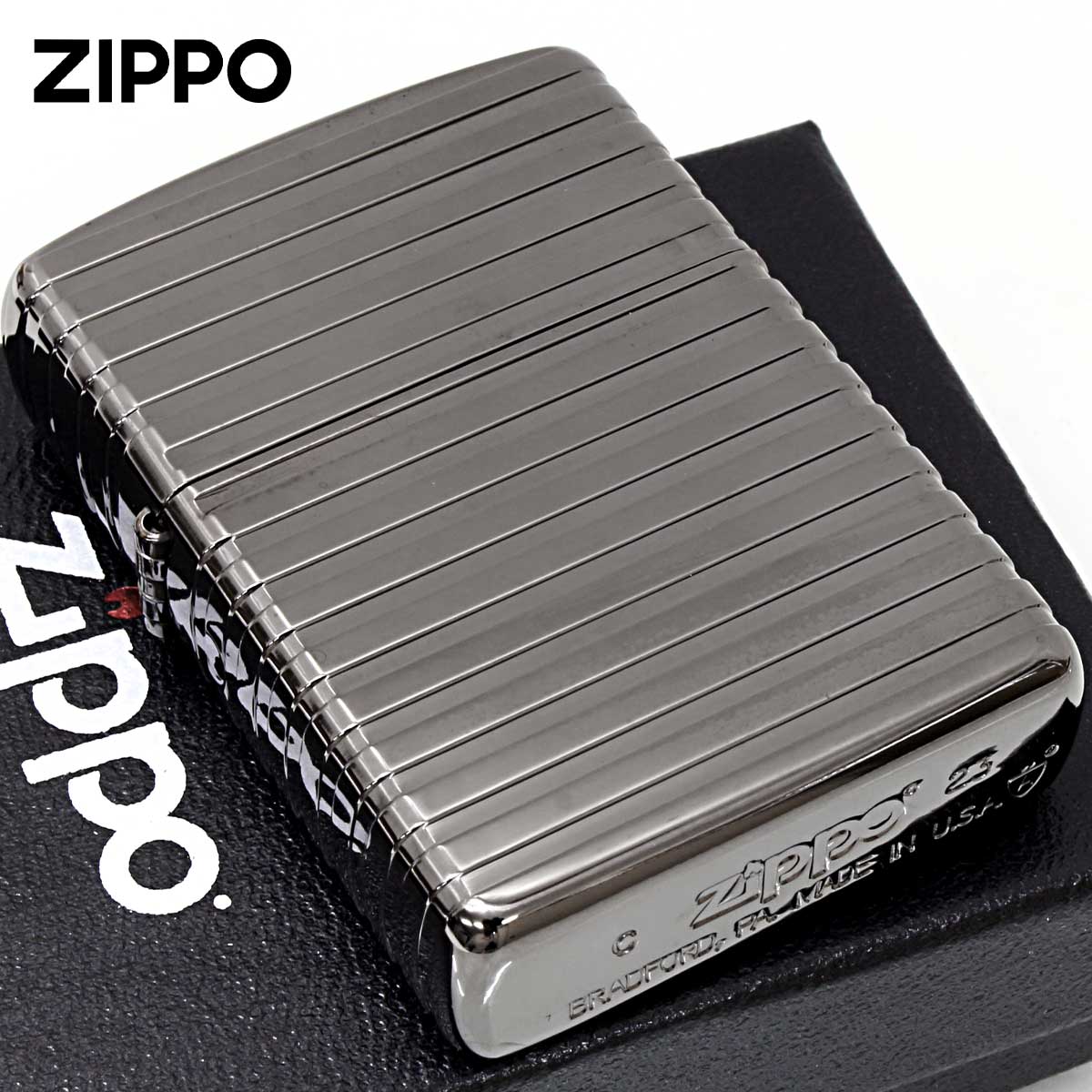Zippo ジッポライター ARMOR アーマー ホリゾンタルストライプ Horizontal Stripe ブラックニッケル BNC メール便専用商品｜輸入雑貨のネットストア AKIHA