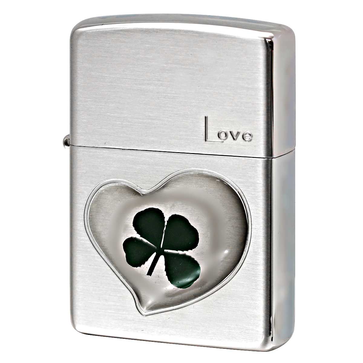 Zippo ジッポー 四つ葉 クローバー 本物 ラブ Love 愛 銀サテーナ エポ盛り 63260498 プレゼント 贈り物 男性 女性 縁起物 オプション購入で名入れ可