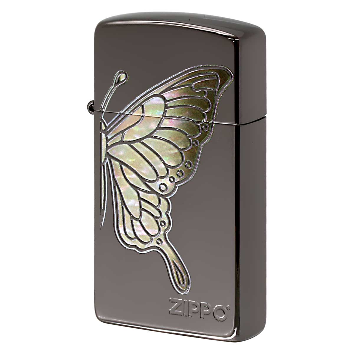 Zippo ジッポー スリム 蝶々 バタフライ シェル風プリント ホワイト 1600BN-BTWH プレゼント 贈り物 男性 女性 ペア オプション購入で名入れ可
