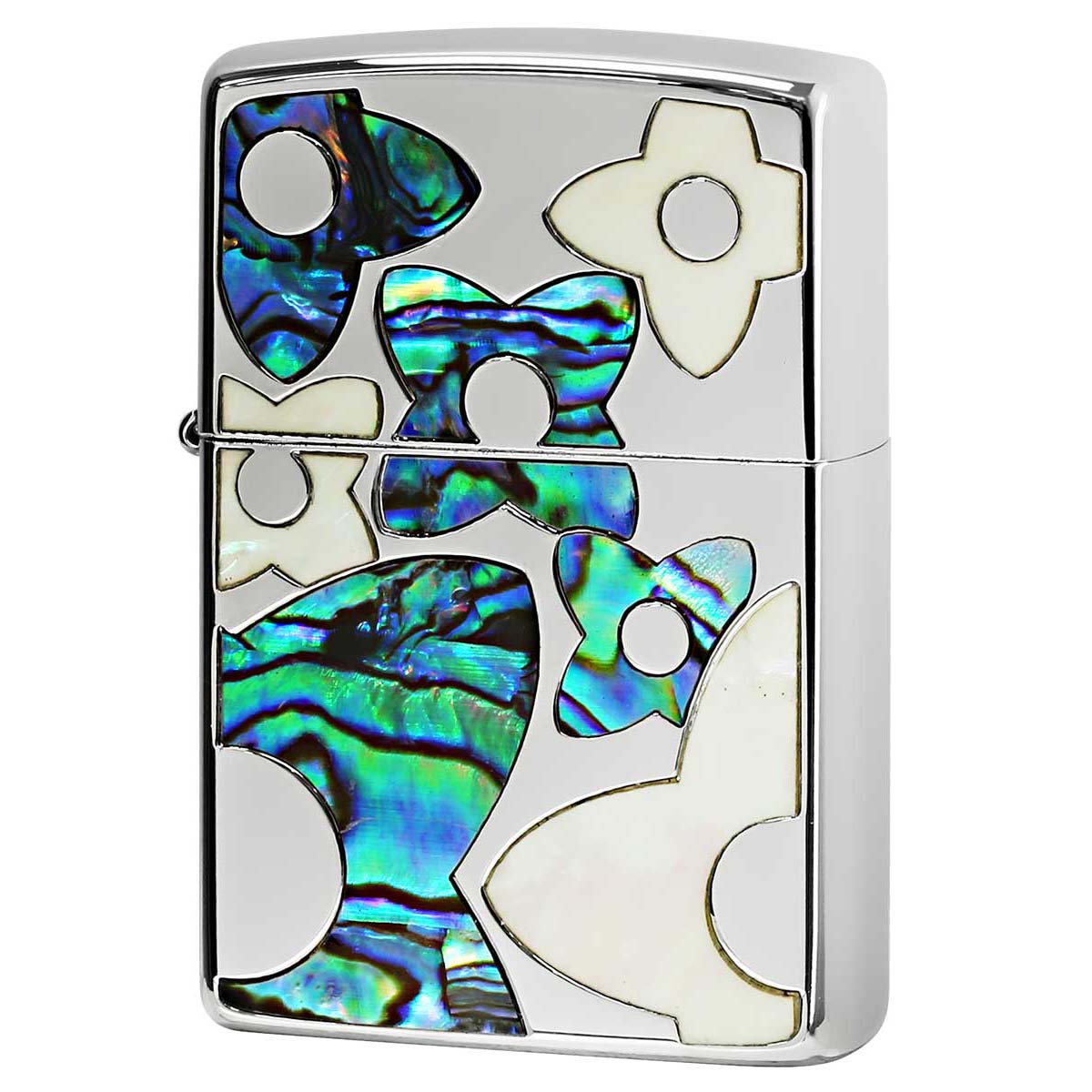 Zippo ジッポー シェル 貝 インレイ 象嵌 フラワー 花 シルバー Shell Flower SV 1201S835 プレゼント 贈り物 女性 かわいい 高級 オプション購入で名入れ可