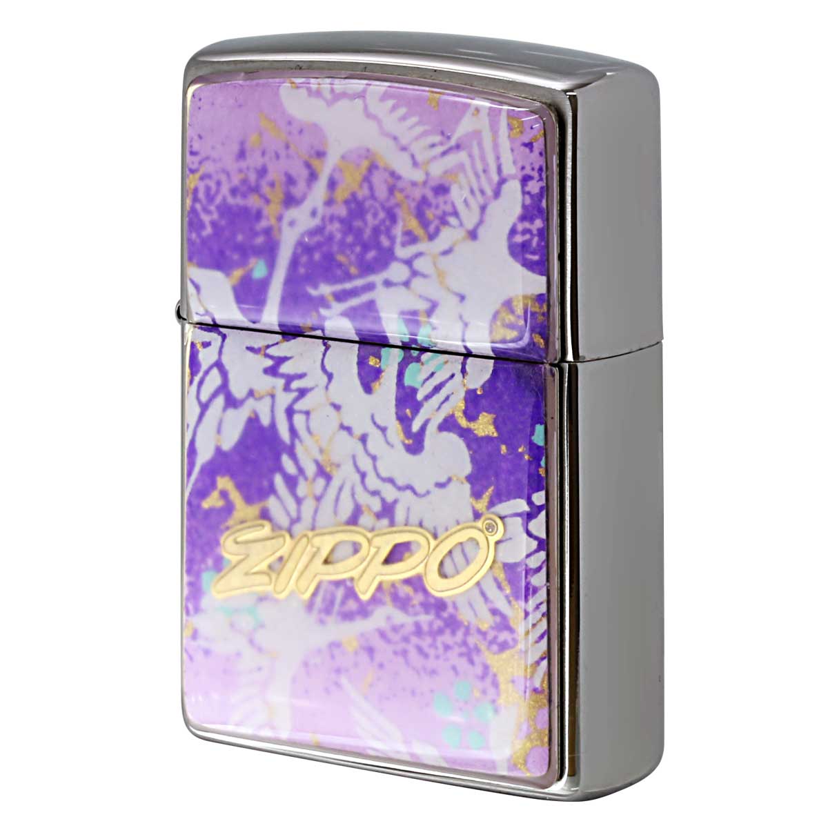 Zippo ジッポー 友禅和紙 伝統 和柄 ジッポ ロゴ 鶴 紫 1201S912 プレゼント 贈り物 男性 女性 工芸 オプション購入で名入れ可 メール便可