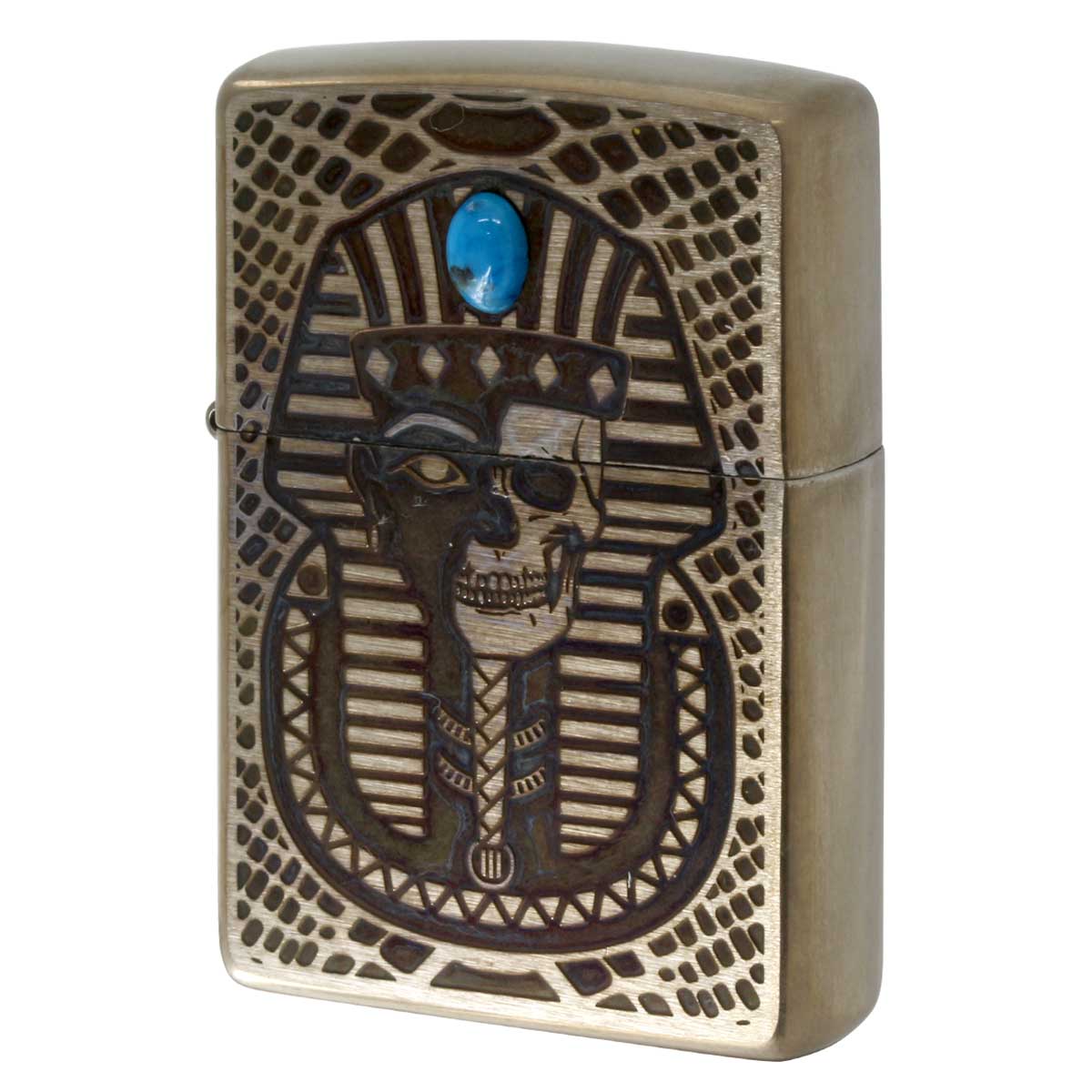 Zippo ジッポー ビンテージ風 ユーズド エジプト神話 天然石 ターコイズ ファラオ V・Pharaoh プレゼント 贈り物 男性 アンティーク風 オプション購入で名入れ可 メール便可