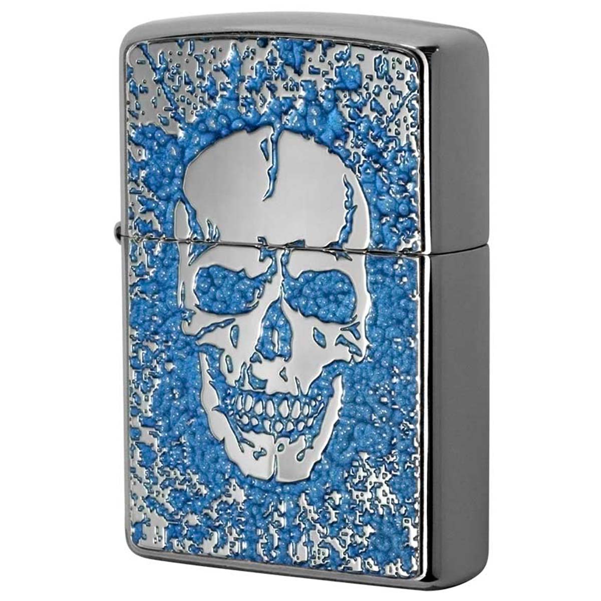Zippo ジッポー スカル ドクロ 骸骨 Skull ブルー ＃200 メタルプレート 両面加工 ニッケルメッキ 2MPP-Skull BL プレゼント 贈り物 男性 かっこいい オプション購入で名入れ可 メール便可