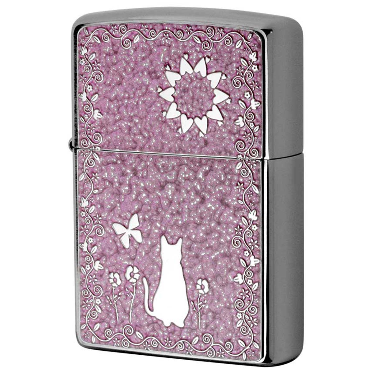 Zippo ジッポー ネコ 猫 Cat ピンク ＃200 メタルプレート 両面加工 ニッケルメッキ 2MPP-Cat PK プレゼント 贈り物 男性 女性 可愛い オプション購入で名入れ可 メール便可