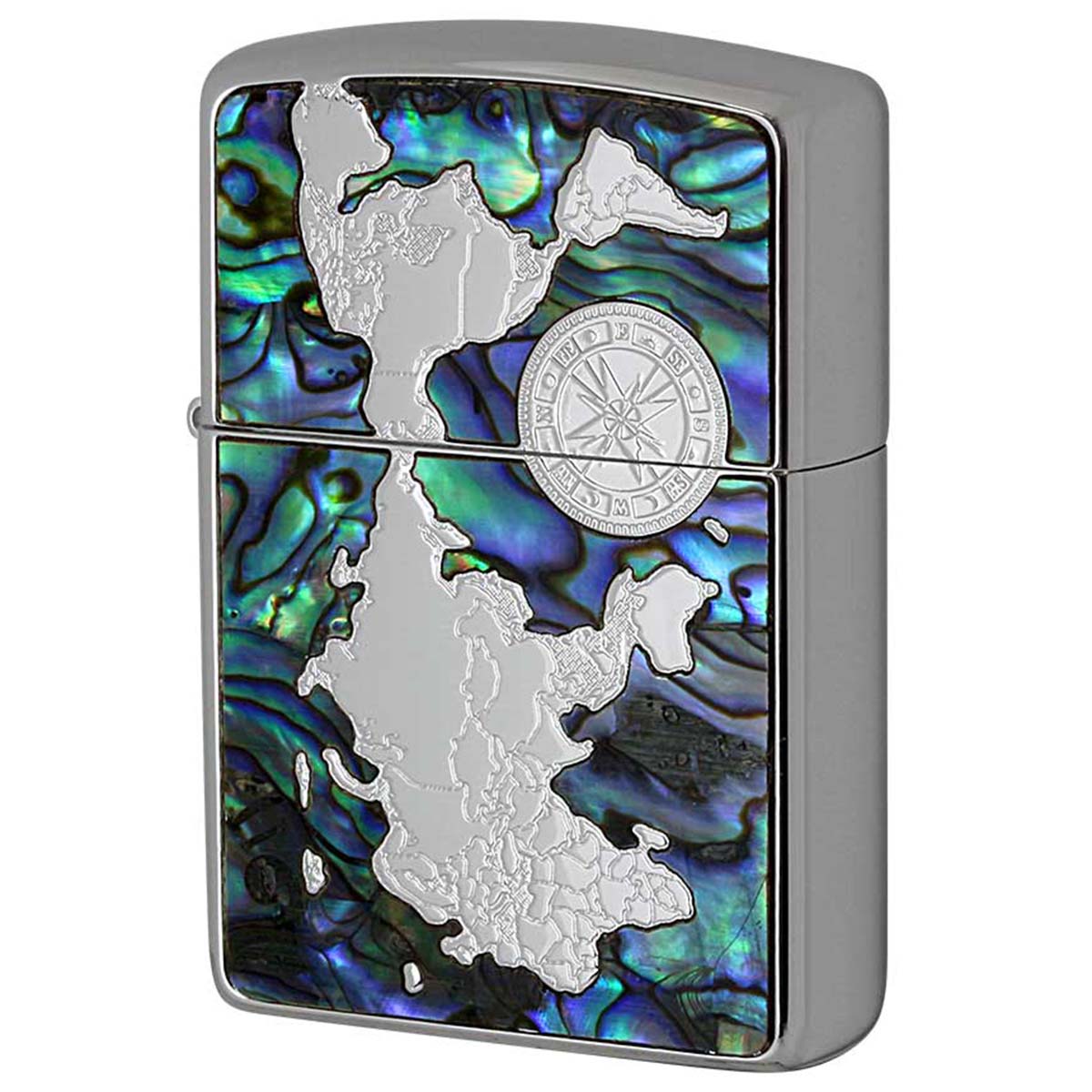 Zippo ジッポー シェル 貝 インレイ 象嵌 ワールドマップ 銀メッキ Shell World Map Silver Plate S プレゼント 贈り物 男性 女性 高級 オプション購入で名入れ可