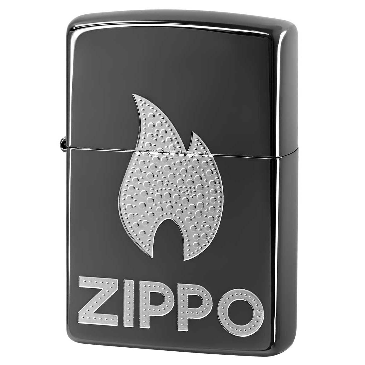 Zippo ジッポー 炎 アイコンフレーム ジッポ ロゴ ブラックニッケル 銀サシ ZIPPO LOGO Flame Gold 2BKS-Z プレゼント 贈り物 男性 女性 シンプル オプション購入で名入れ可 メール便可