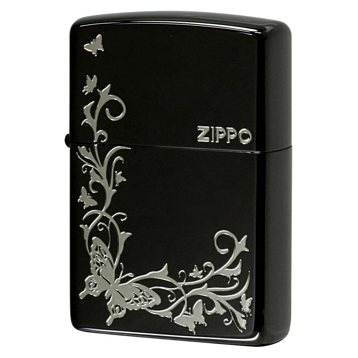 Zippo ジッポー バタフライ アラベスク 蝶々 唐草 ブラックニッケル 銀サシ BUTTERFLY DESIGN 2BKS-BUT プレゼント 贈り物 女性 かわいい オプション購入で名入れ可 メール便可