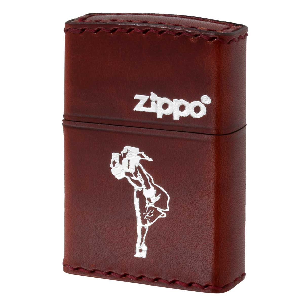 Zippo ジッポー 革巻き ウインディ 銀箔押し レッド RD-WS プレゼント 贈り物 男性 オプション購入で名入れ可