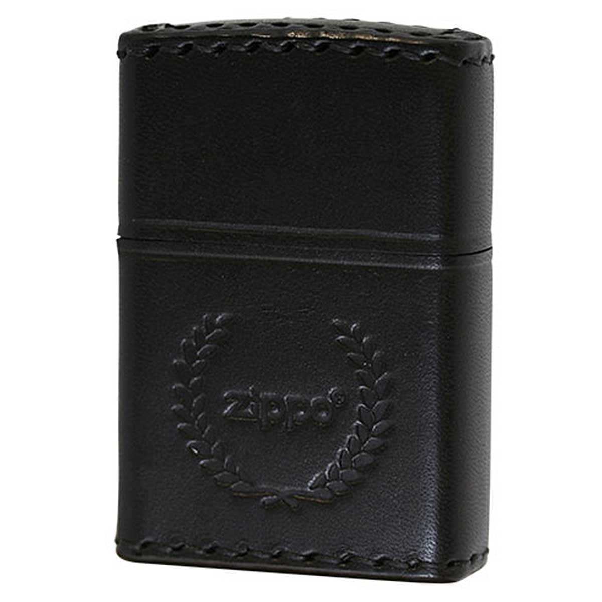 Zippo ジッポー 革巻き 牛革 レザー ジッポ ロゴ 月桂樹 ブラック ハンドメイド 手縫い REAL LEATHER ZIPPO LOGO B-7 プレゼント 贈り物 男性 かっこいい オプション購入で名入れ可