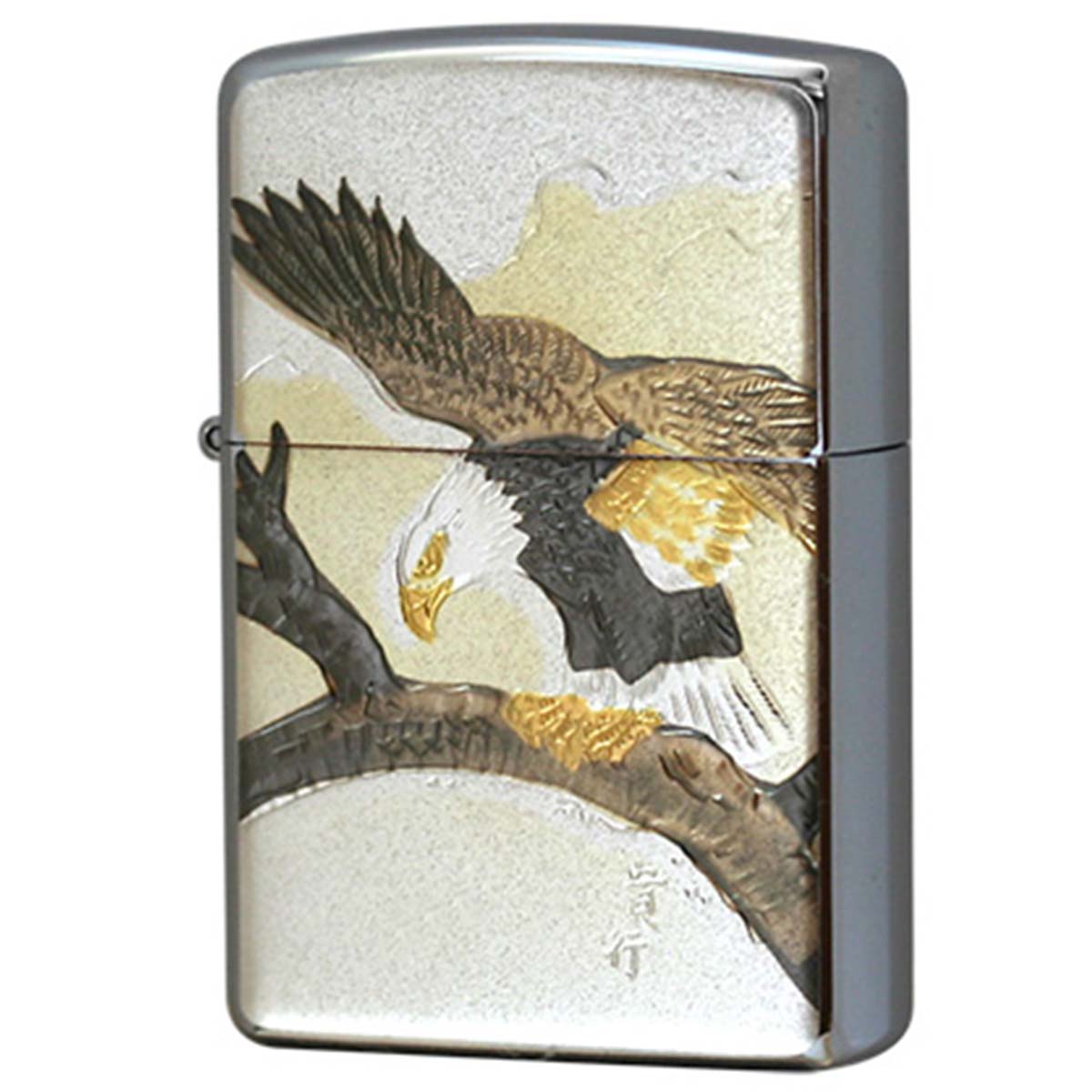 Zippo ジッポー 電鋳板 プレート貼り 和柄 伝統工芸 鷹 プレゼント 贈り物 男性 女性 かっこいい オプション購入で名入れ可 メール便可