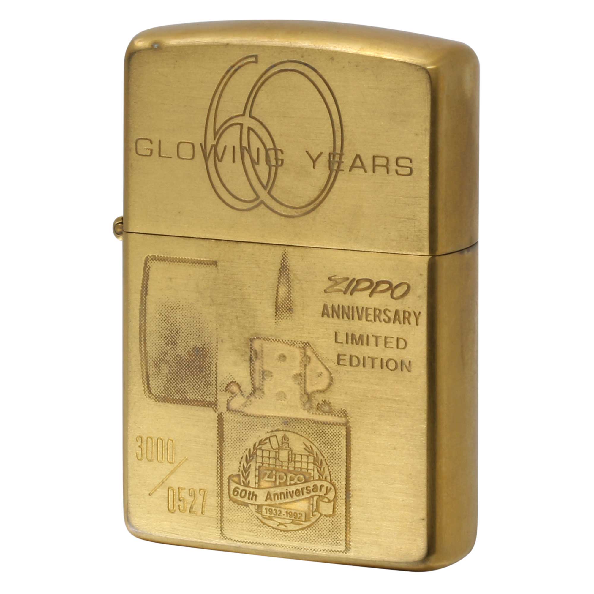 絶版/ヴィンテージ Zippo ジッポー 【中古】 1992年製造限定3,000個 創立60周年 GLOWING 60 YEARS No.0527｜フラミンゴ 店