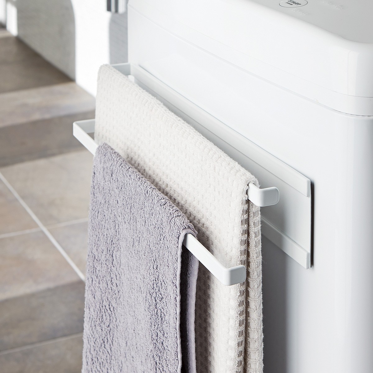Lighterya General Bath Towel Hanger Bar Washing Machine General Bath Towel Hanger Bar Washing Machine Side Magnet Two Steps Plate White 02958 Gift Present Of The Man