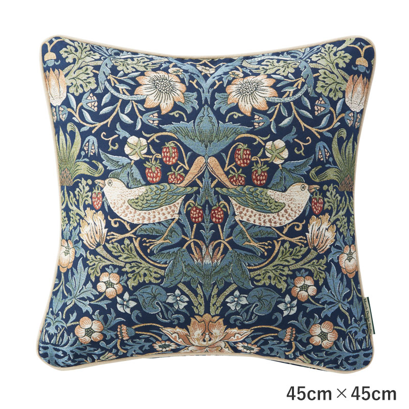 ウィリアム・モリス いちご泥棒 William Morris Strawberry Thief 背当クッションカバー ブルー 45cm&times;45cm｜照明　Lighting Market