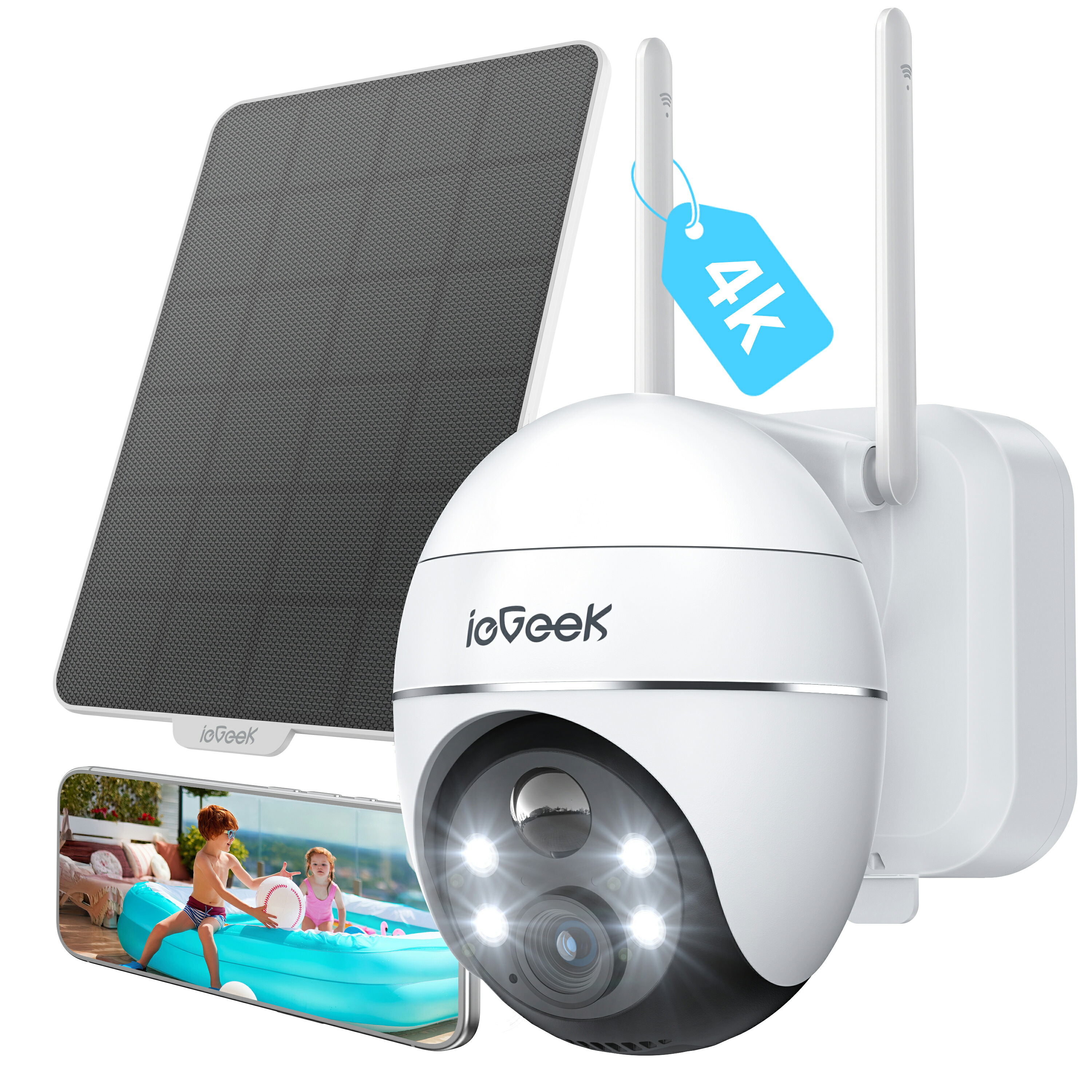 【失しゃあがる感溢れる4K 800万絵素 ・16倍望遠レンズ】 ieGeek 防犯写真機 室外 ソーラー 工事不必要 身寄り用 無線電話  乾電池 監督すること写真機 無線電話 人身さがし当てる ワット数不必要 スマホ相応う 録画 独居室式 車上荒らし 双方向電話を掛ける 室外用 雨合羽 防犯 パーキング場 遠さ監督すること