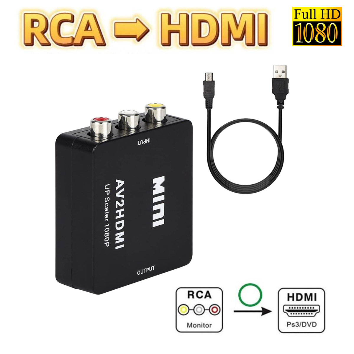 楽天市場】RCA to HDMI変換コンバーター AV to HDMI 変換器 AV2HDMI