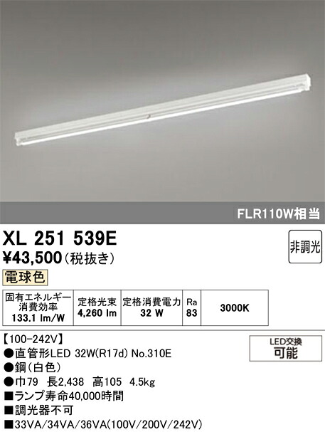 XL251539E ODELIC オーデリック 【メーカー直送】 ﾗﾝﾌﾟ別梱 NO310E 110S/L/46/R17D｜ライトウェル　店