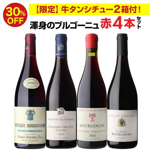 【限定シチュー付！送料無料】 渾身のブルゴーニュ赤4本セット 赤ワイン セット フランス ピノ ノワール 飲み比べセット ワインセット 1本あたり3,980円 23弾 浜運