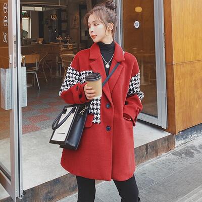 チェスターコート アウター レディース ジャケット ミドルコート きれいめ 千鳥格子 カジュアル 長袖 おしゃれ 可愛い かっこいい テーラードジャケット 切り替え レトロ クラシカル ショート レッド 赤 春 秋 冬 20代 30代 40代 50代