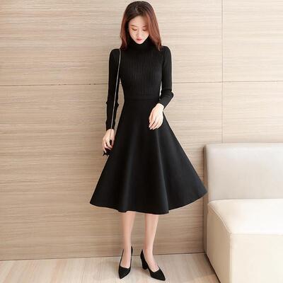 ワンピース ニット ハイネック きれいめ カジュアル ミモレ丈 ロング丈 ロングワンピ 長袖 おしゃれ レディース ワンピ ドレス 切り替え フレア Aライン 可愛い タートルネック 大きいサイズ フェミニン ブラック 黒 春 秋場 冬 代 30代 40代 50代 Almarkhiyagallery Com