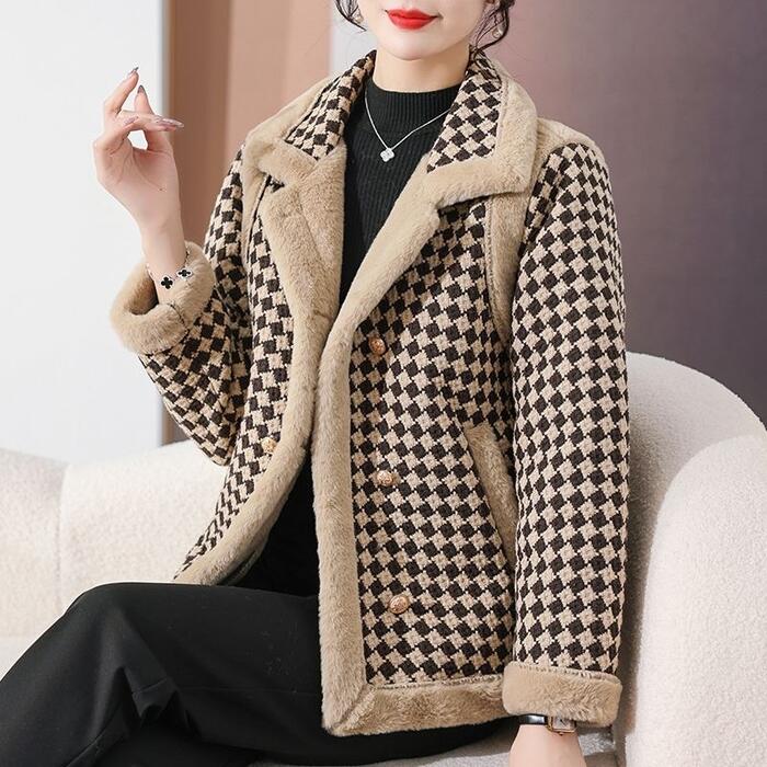 ショートジャケット 格子柄 長袖 大人可愛い 韓国スタイル S~XL yz5632-04.jpg