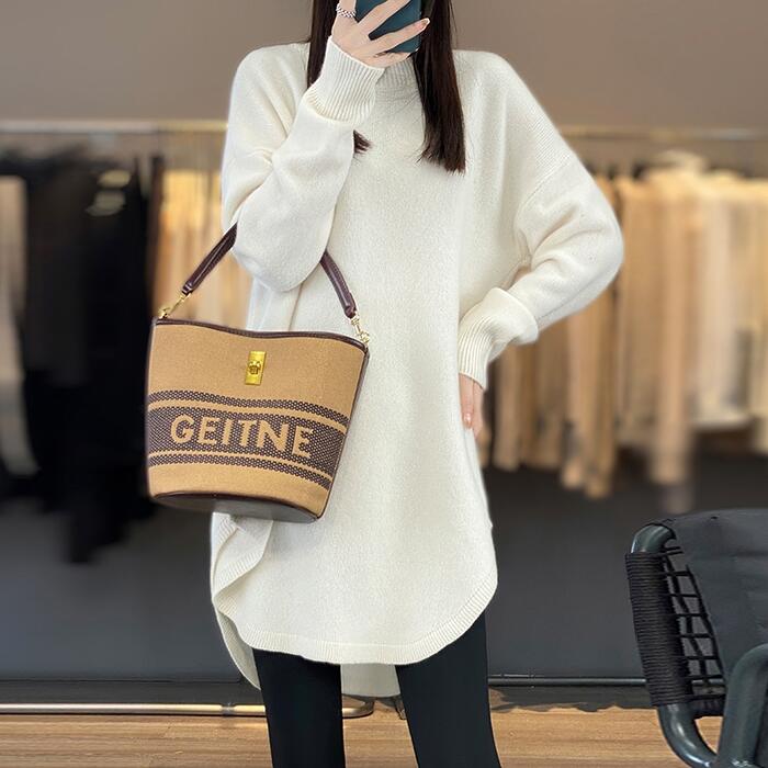 トップス ニット セーター レディース きれいめ カジュアル 大人可愛い 春 秋 冬 チュニック 長袖 ラウンドヘム レイヤード レッド 赤 ホワイト 白 ベージュ ブラック 黒 20代 30代 40代 50代 M L XL 2XL 3XL 4XL