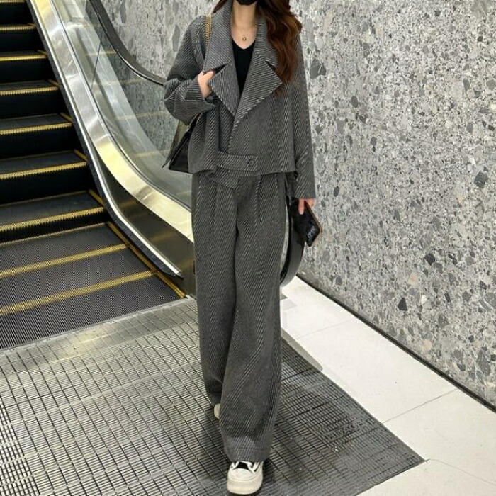 セットアップ ジャケット パンツ スーツ 春 秋 冬 レディース きれいめ カジュアル 大人可愛い 羽織り 2点セット ツーピース ロングパンツ アウター ゆったり フォーマル グレー 20代 30代 40代 50代 S M L|Like Fashion