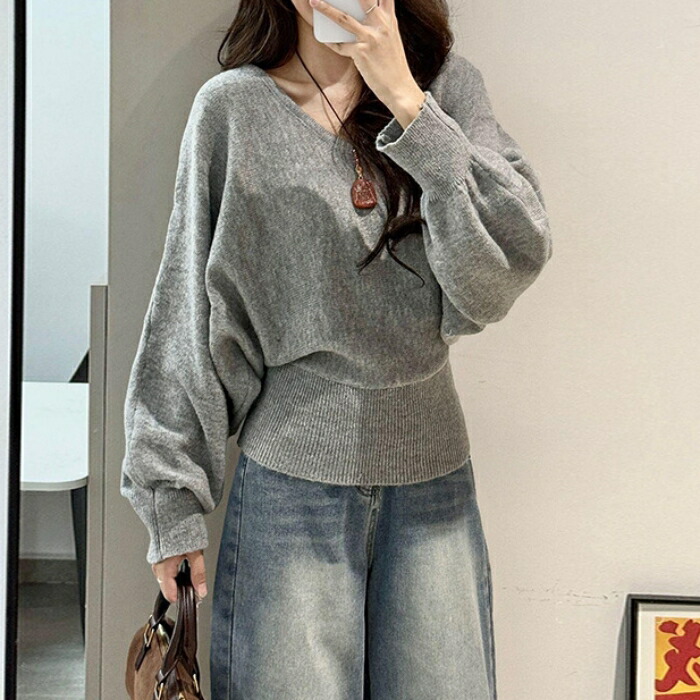 トップス ニット レディース きれいめ カジュアル 大人可愛い 春 秋 冬 長袖 Vネック ウエストリボン 無地 ドルマンスリーブ パープル ベージュ ブラック グレー 20代 30代 40代 50代 S M L XL 2XL