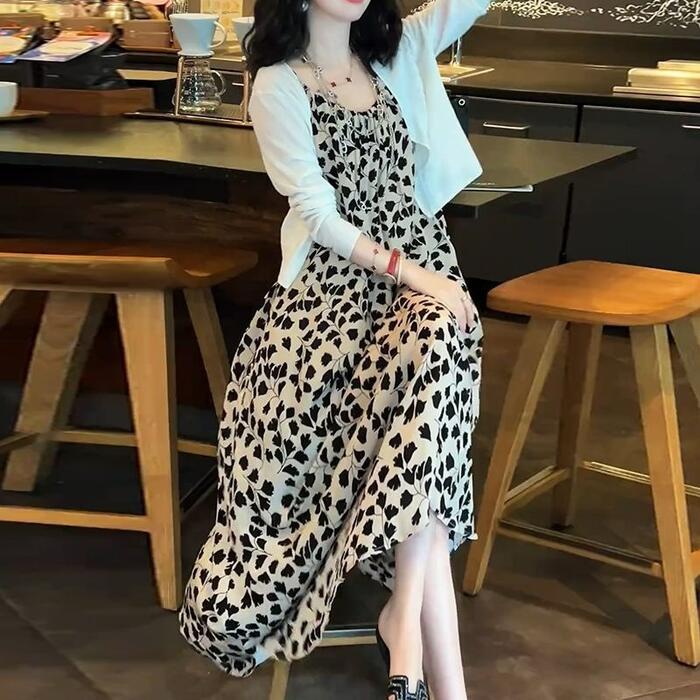 セットアップ ワンピース カーディガン アンサンブル 春 夏 秋 レディース きれいめ カジュアル 大人可愛い キャミワンピ 花柄 ボタニカル フラワー 羽織り ロングワンピ ロング丈 ベージュ ホワイト 白 20代 30代 40代 50代 M L XL