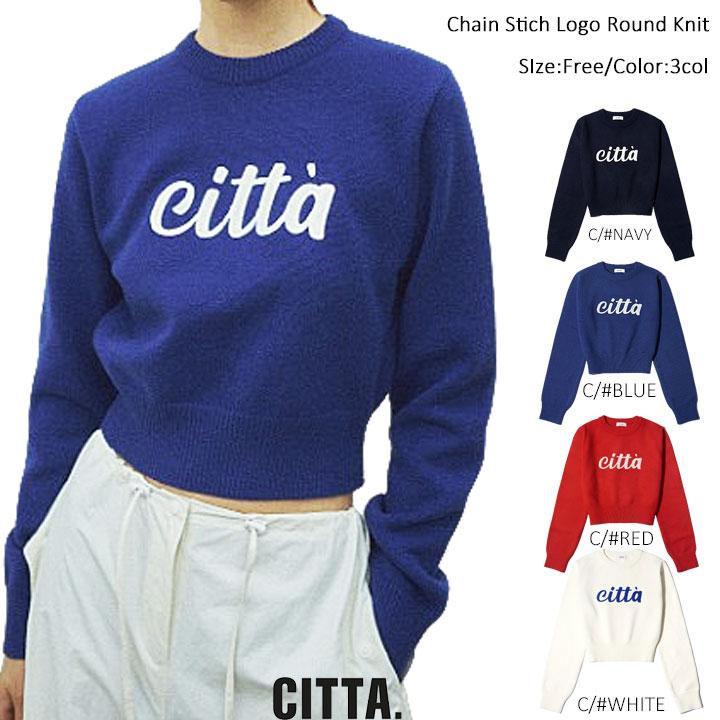 【韓国人気ブランド】【正規品付属のタグ・袋付き】 韓国ファッション CITTA シタ レディース 長袖 セーター ショート丈ニット クロップドニット クロップド丈 LOGO ストリートファッション｜Like in the store