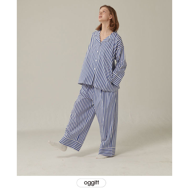市場 パジャマ ゆったり オーバーサイズ レディース ストライプ 体型カバー 春夏 ルームウェア メンズ セットアップ 韓国ファッション おしゃれ ワイドパンツ