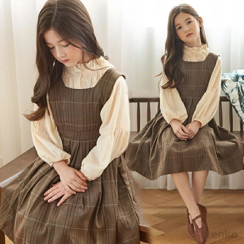 【送料無料】子供ドレス 女の子 ブラウス＋ワンピース レイヤード風　子供服 入学式 卒業式 キッズ フォーマルワンピース 女の子用 ドレス フォーマルドレス 七五三 発表会 ピアノ 110
