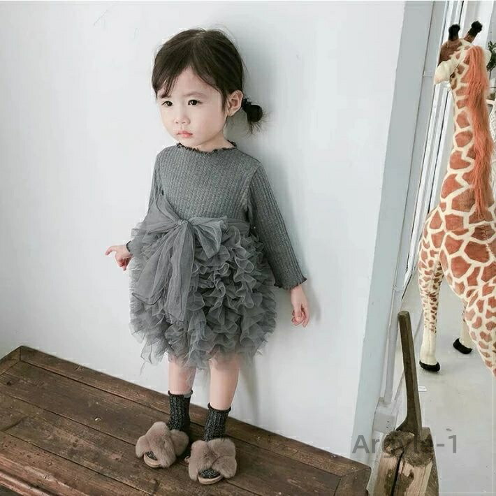 【送料無料】ワンピース 女の子 ベビー 長袖 春秋冬 子供 キッズ チュールドレス 長袖ワンピース リボン 蝶結び 子供ワンピース