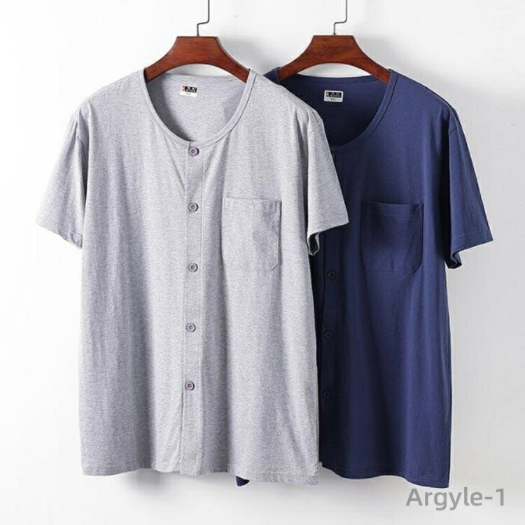 【送料無料】介護用 半袖Tシャツ 介護用 前開き インナーシャツ メンズ クールネック ルームウェア 肌着 トップス 綿 コットン 入院 手術