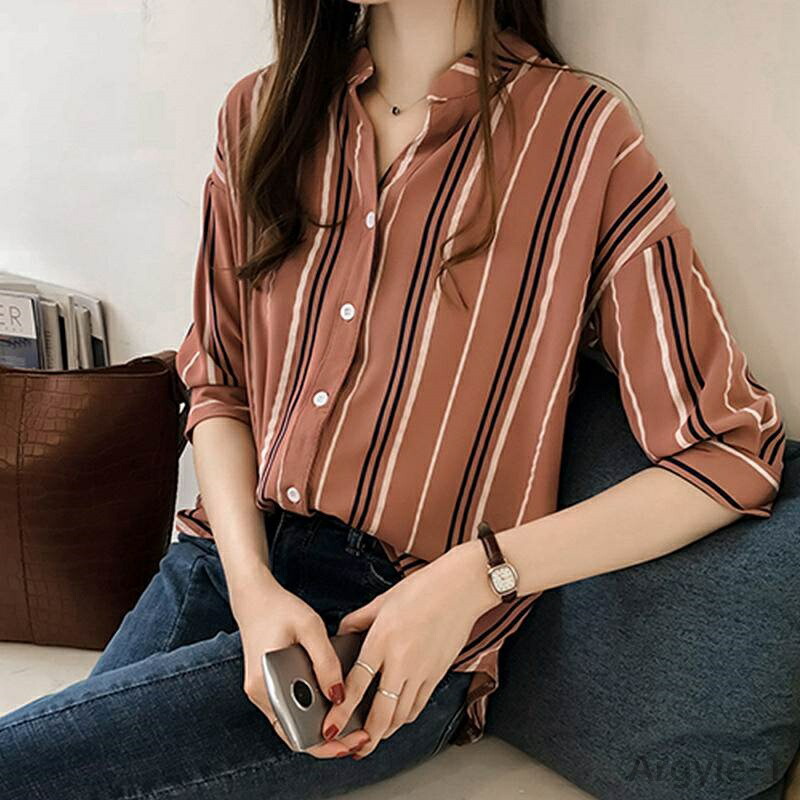 【送料無料】きれいめ フェミニン 可愛い カジュアル 長袖 トップス ロングシャツ ストライプ柄 ブラウス レディース